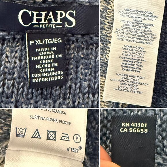 Chaps Petite Cardigan Size P XL Blue Cream Marled Stripe Open Front Knit Sweater - Picture 5 of 10